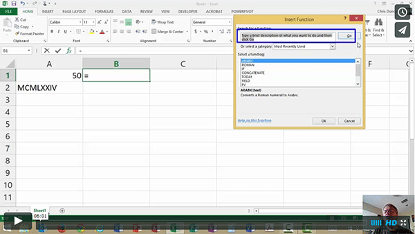 Excel 2013 Functions Arabic() and Roman()