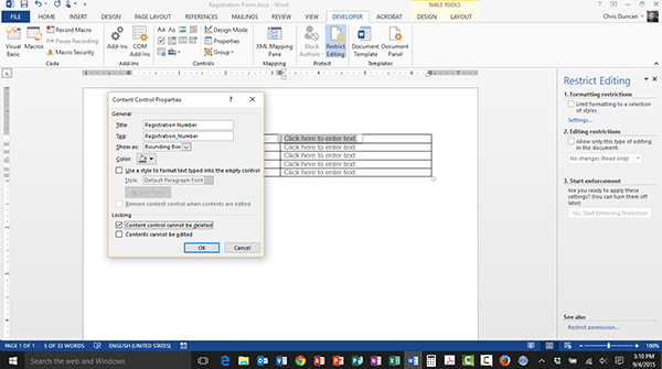 using form fields in word 2013