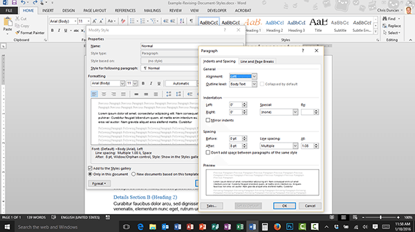 Revising Styles in Microsoft Word