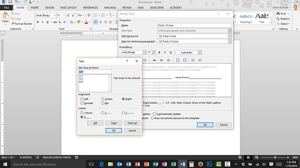 Creating a Form Using Tab Leaders and Styles in Microsoft Word