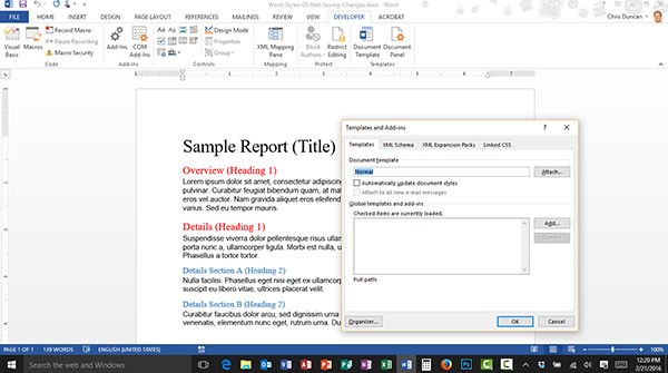 Microsoft Word Not Saving Changes Made to Styles