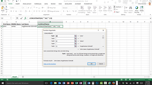 Learn how to use the concatenate() function in Excel